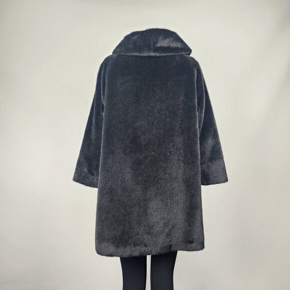 Vintage Union Label Black Faux Fur Pea Coat Size L - Picture 7 of 9